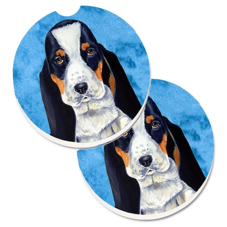 Carolines Treasures Blue Basset Hound Set of 2 Cup Holder Car Coaster LH9374BUCARC
